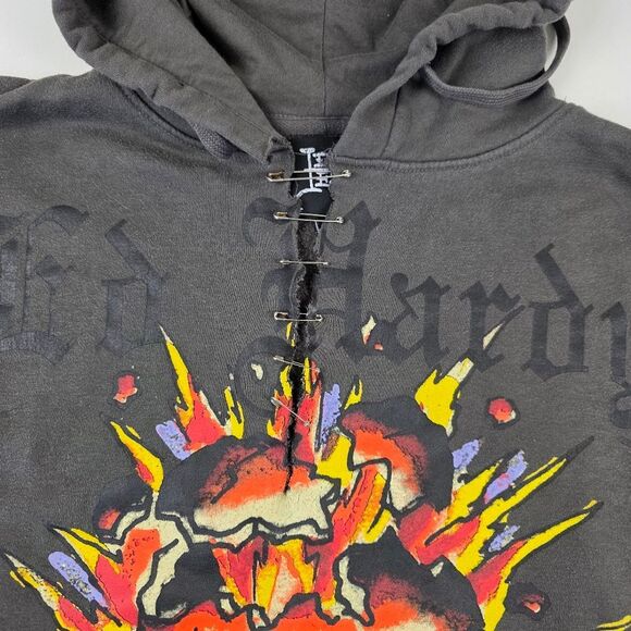 Vtg Y2K Ed Hardy Pullover Distressed Unisex Mens Size Large Gray - Picture 3 of 13